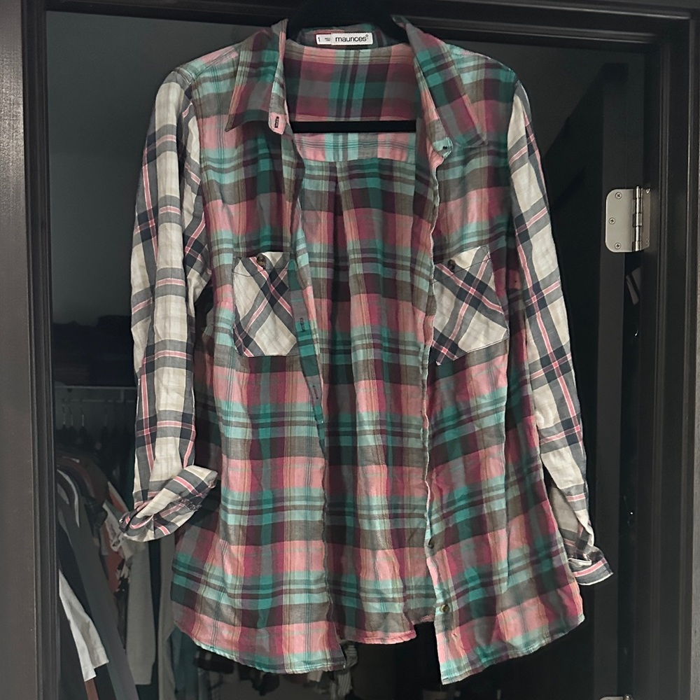 Maurices Pink & Teal Plaid Button-Up Shirt